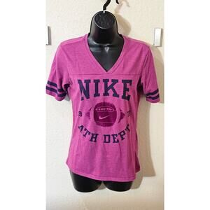Women’s Small Nike The Athletic Dept. Pink & Navy Blue Velvet Football V-Neck